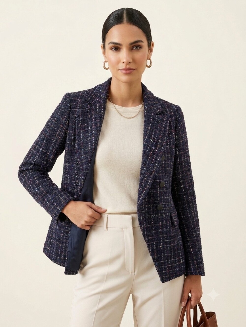 House of Harlow 1960 Navy Tweed Double-Breasted Blazer